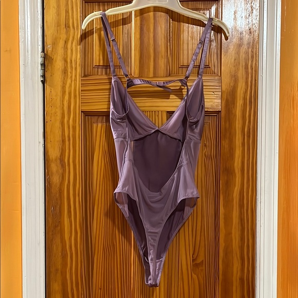 Purple Chemise Cut Out Strap V-neck  Sheer Thong Y2K Bodysuit Size M - Picture 1 of 12